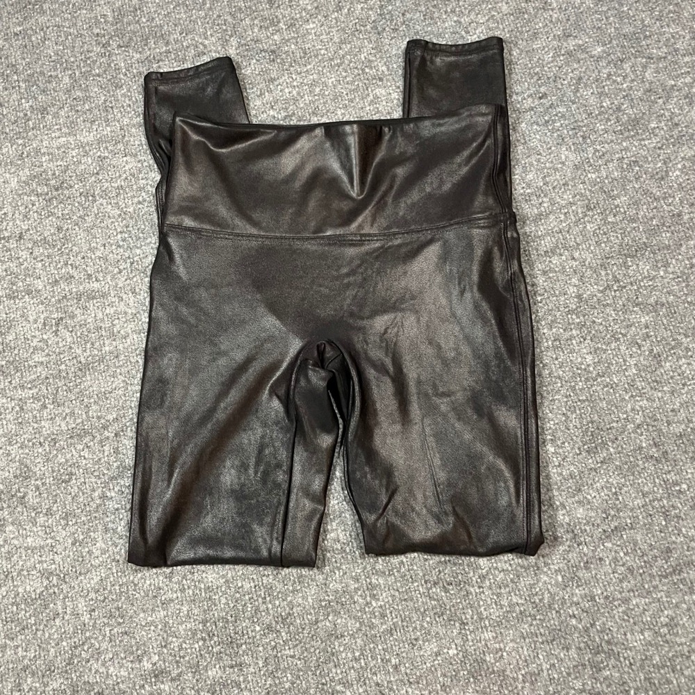 SPANX Faux Leather Leggings Black High Waisted Womens Pants M Goth Grunge Rock